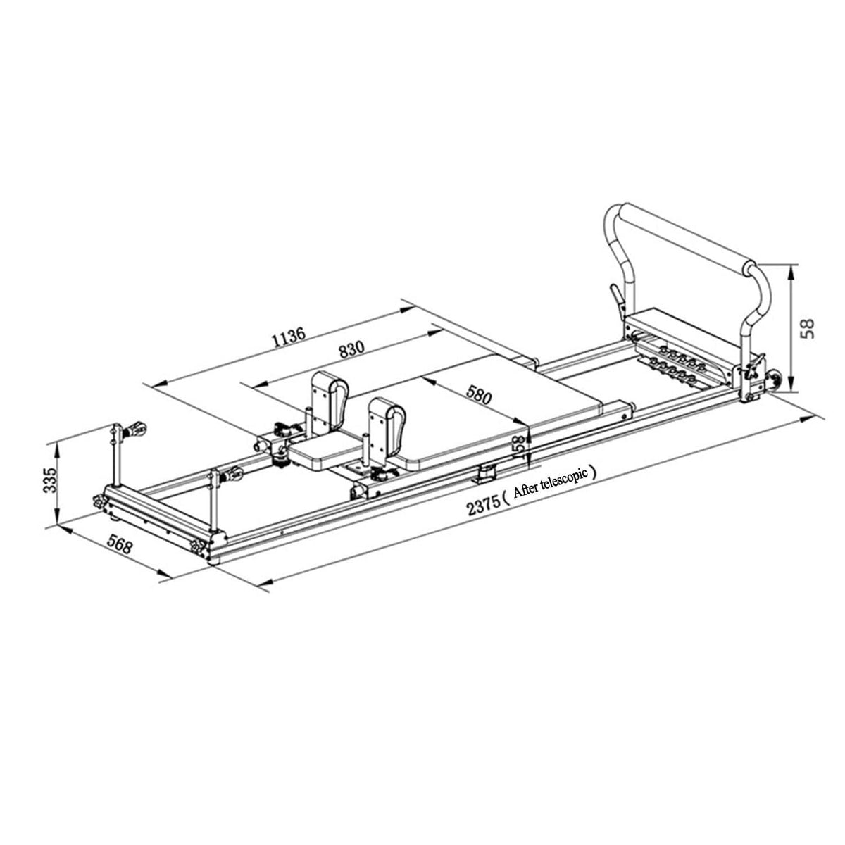 Aluminum Alloy Pilates Reformer Bed with Foot Bar