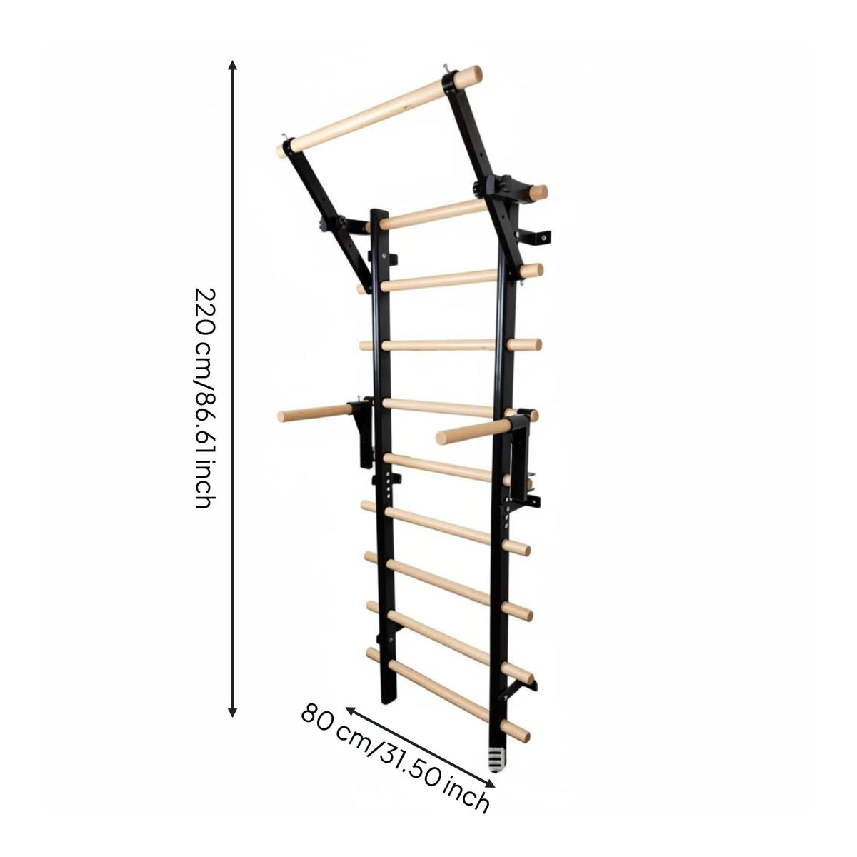 Wall Mounted Climbing Ladder with Metal and Wood Rungs for Home Training