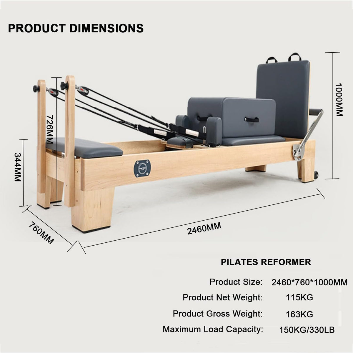 Wood Pilates Reformer Bed for Core and Body Training