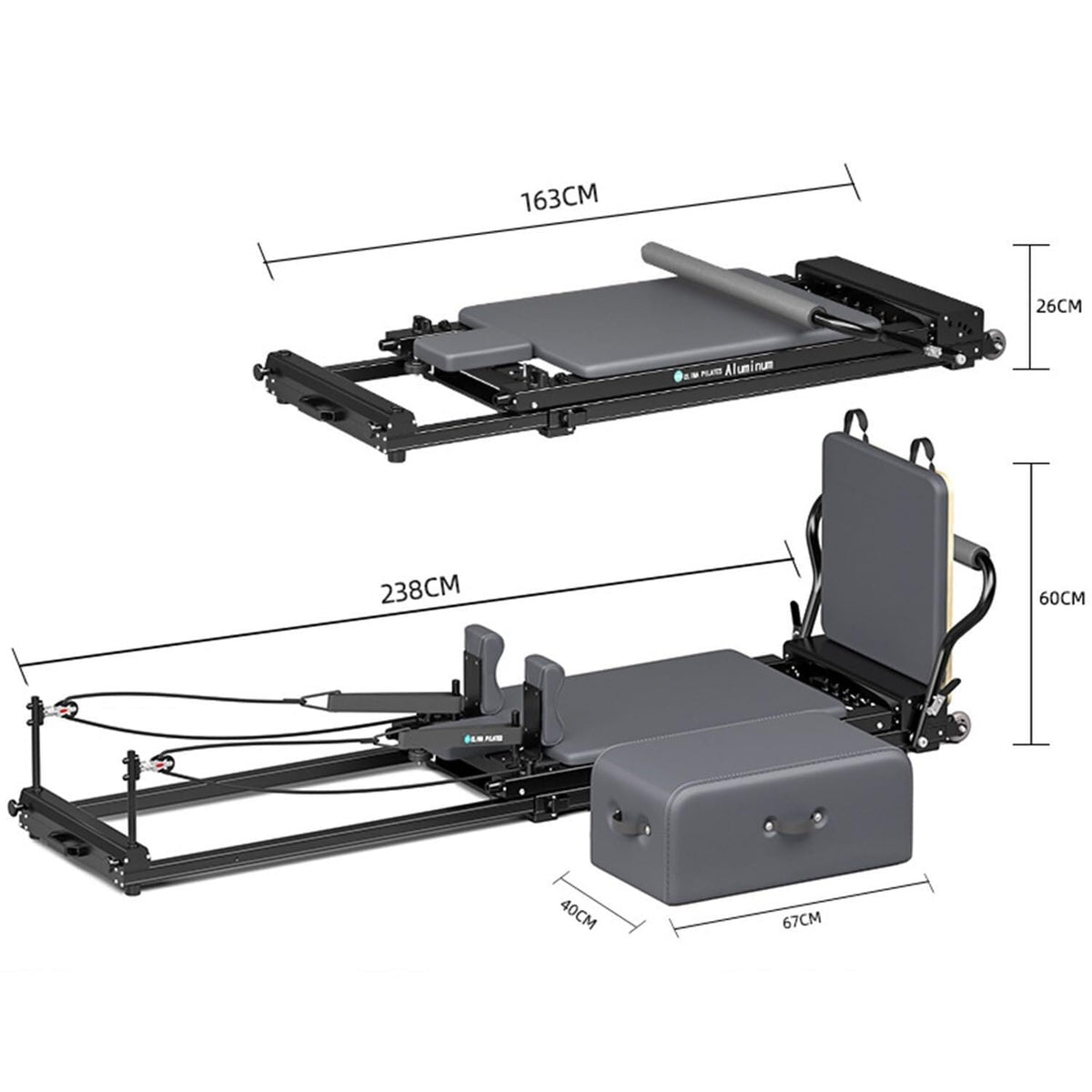 Aluminum Alloy Pilates Reformer Bed with Foot Bar