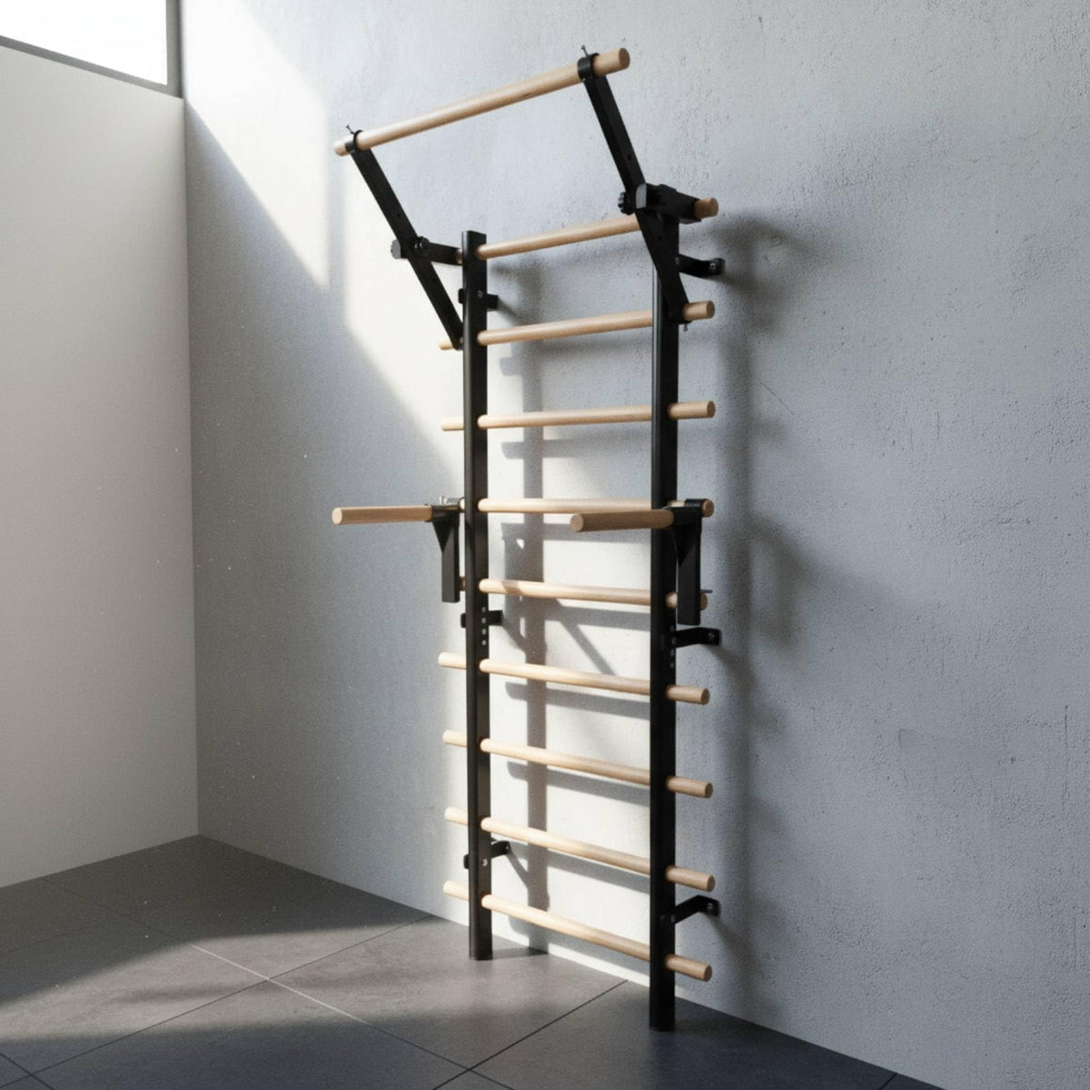 Wall Mounted Climbing Ladder with Metal and Wood Rungs for Home Training