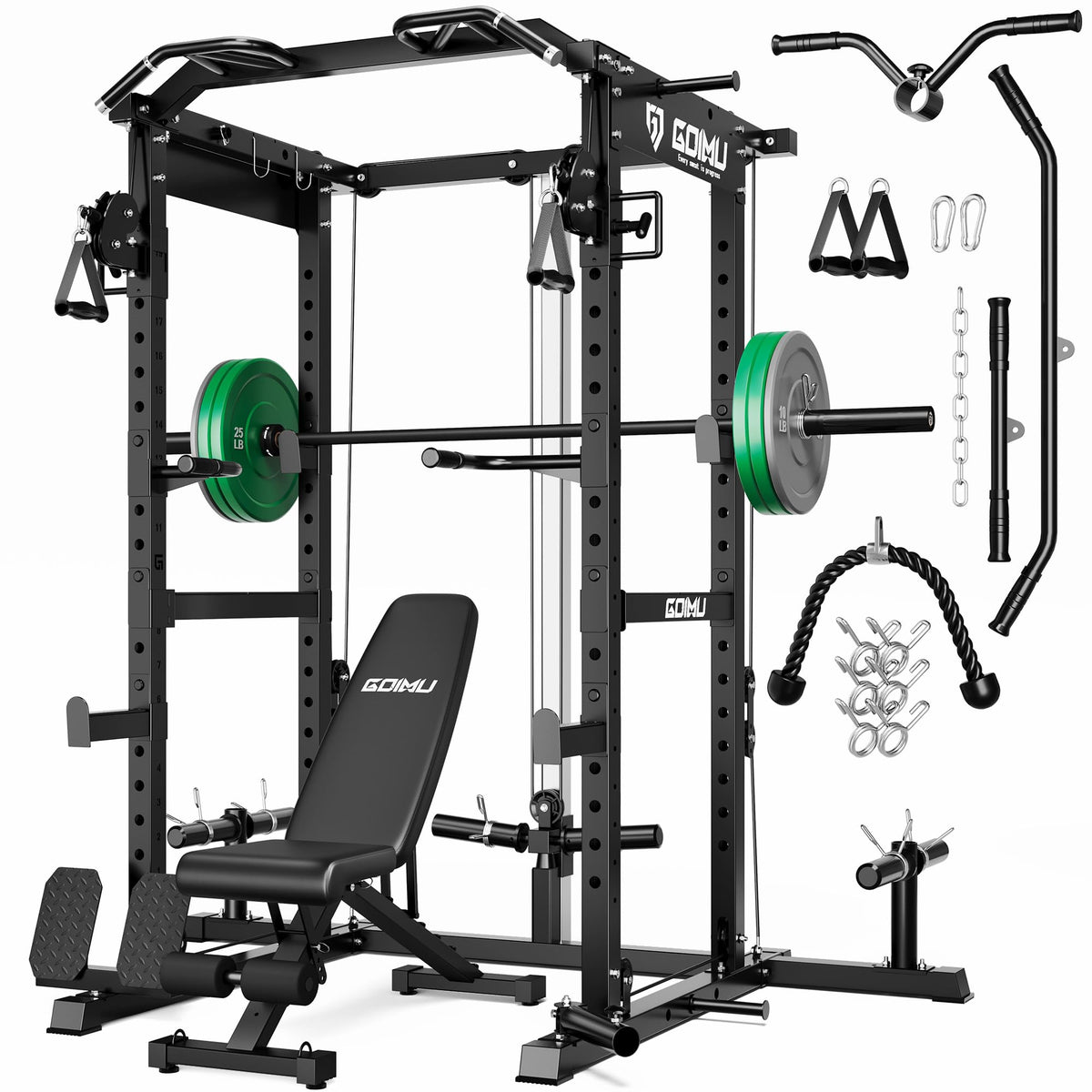 Power Cage Rack with Cable Crossover and Lat Pulldown System