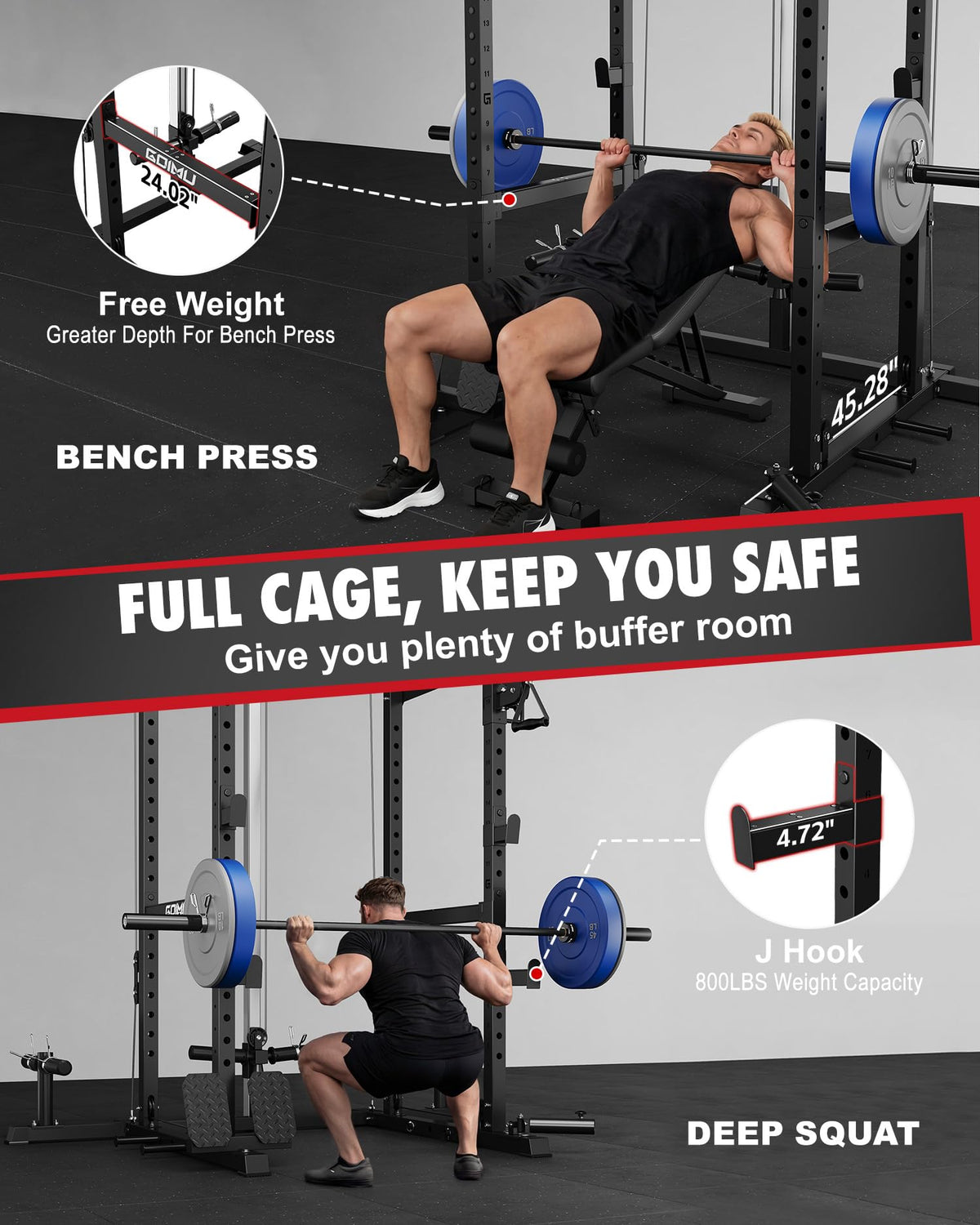 Power Cage Rack with Cable Crossover and Lat Pulldown System