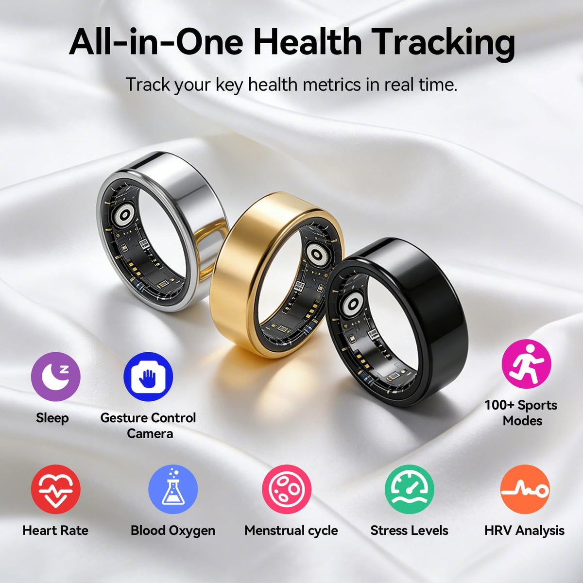 Smart Ring Fitness Tracker with Sleep Monitoring and Heart Rate Tracking