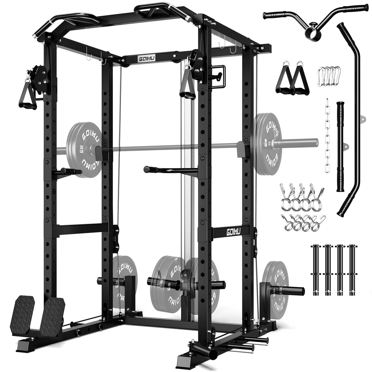 Power Cage Rack with Cable Crossover and Lat Pulldown System