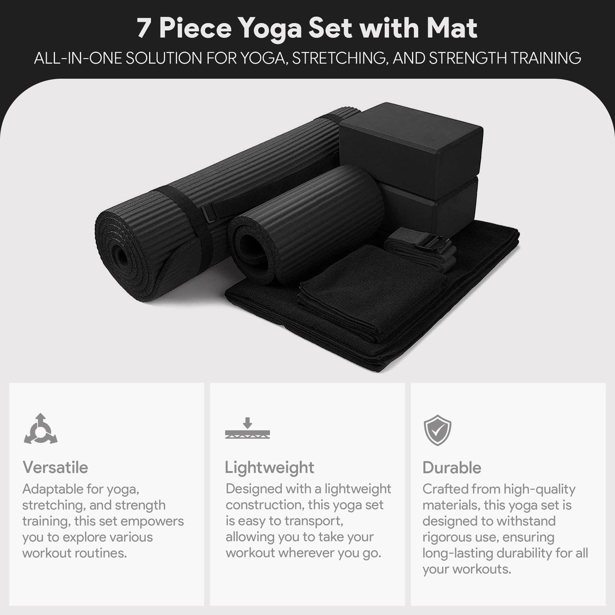 7-Piece Yoga Set with Extra Thick Mat, Blocks and Accessories for Home Workouts