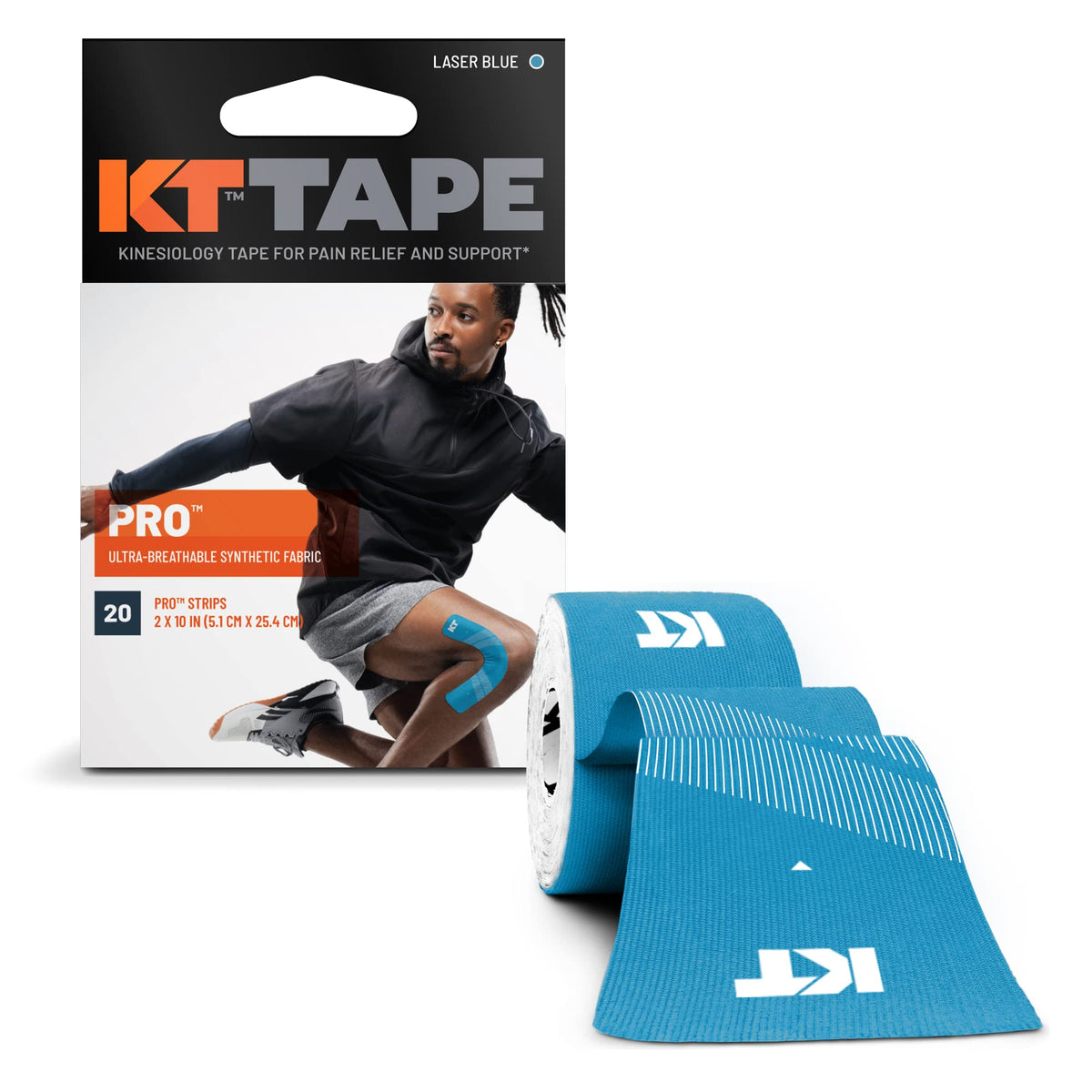 KT Tape, Pro Synthetic Kinesiology Athletic Tape, 20 Count, 10” Precut Strip