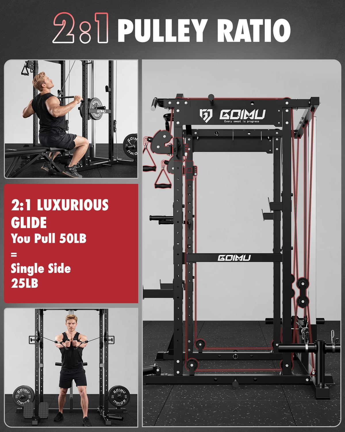 Power Cage Rack with Cable Crossover and Lat Pulldown System