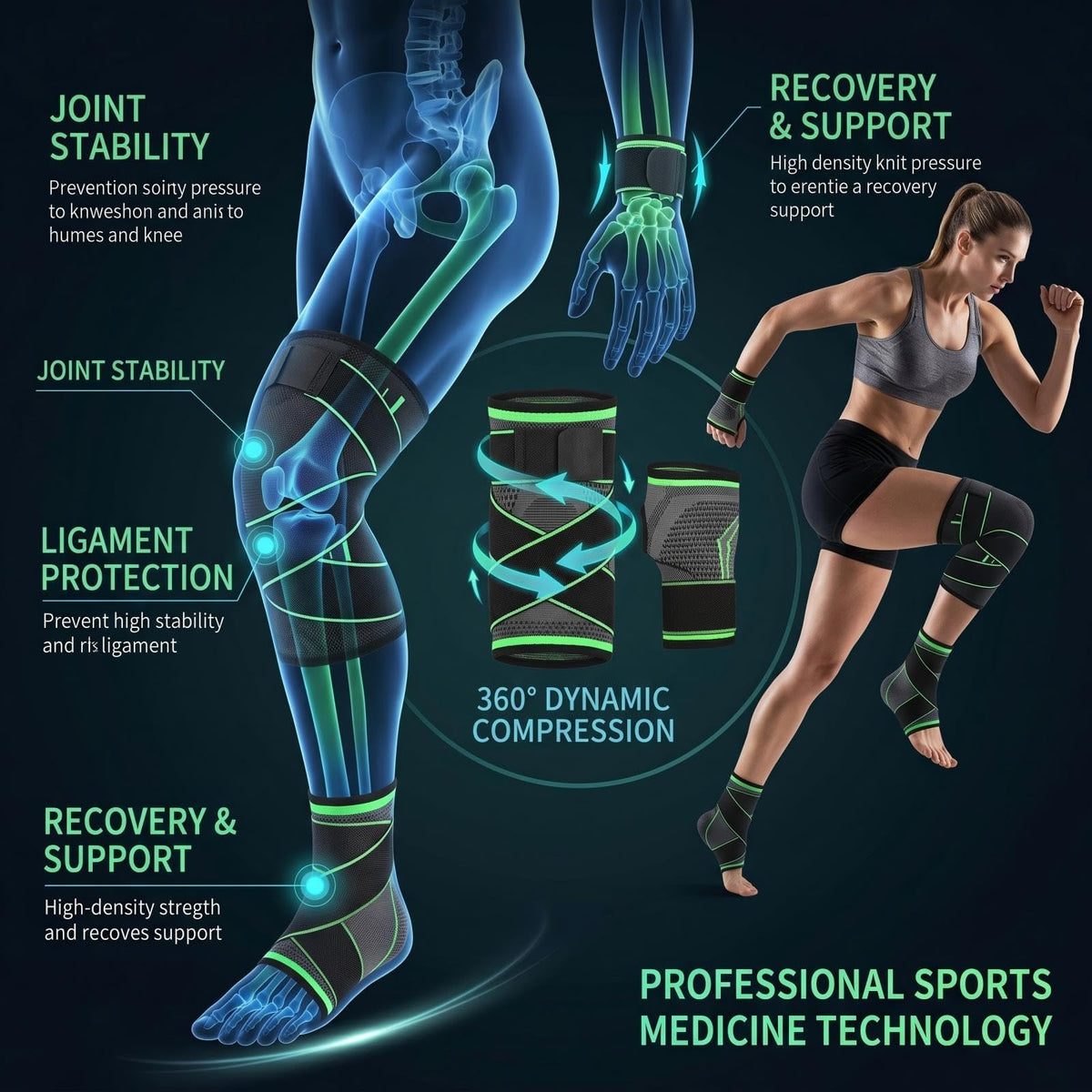 Adjustable Knee Protection Set with Compression Supports and Protective Gear