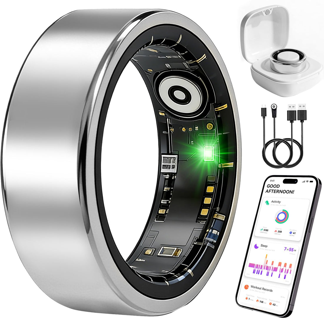 Smart Ring Fitness Tracker with Sleep Monitoring and Heart Rate Tracking