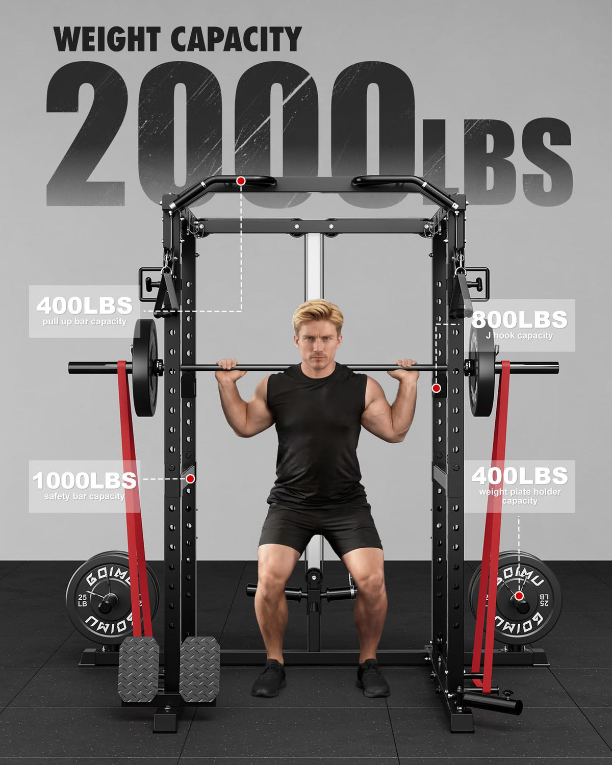 Power Cage Rack with Cable Crossover and Lat Pulldown System