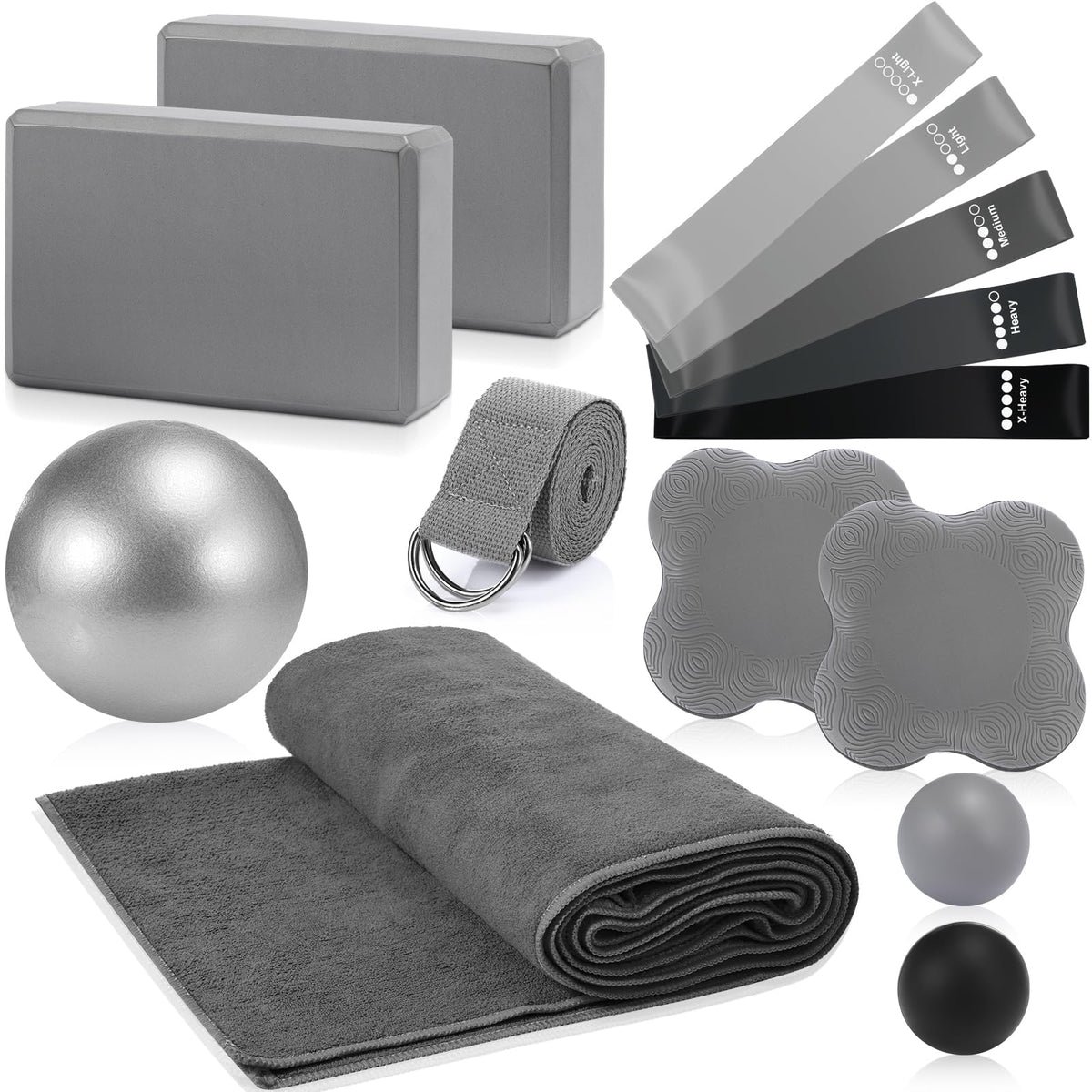 14-Piece Yoga Kit with Blocks, Strap, Bands and Massage Ball for Home Workouts