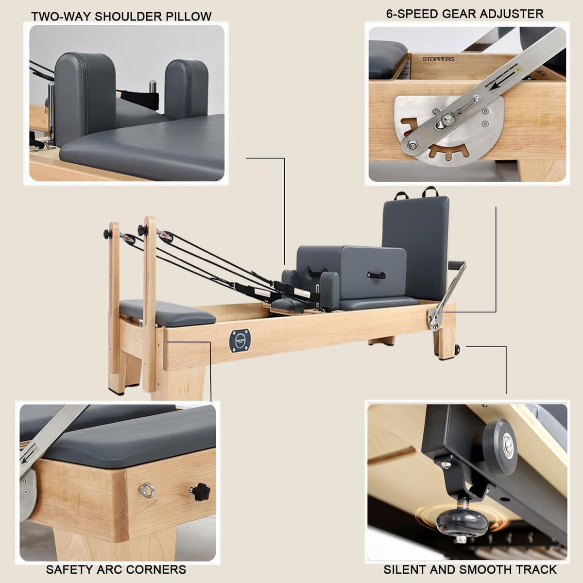 Wood Pilates Reformer Bed for Core and Body Training