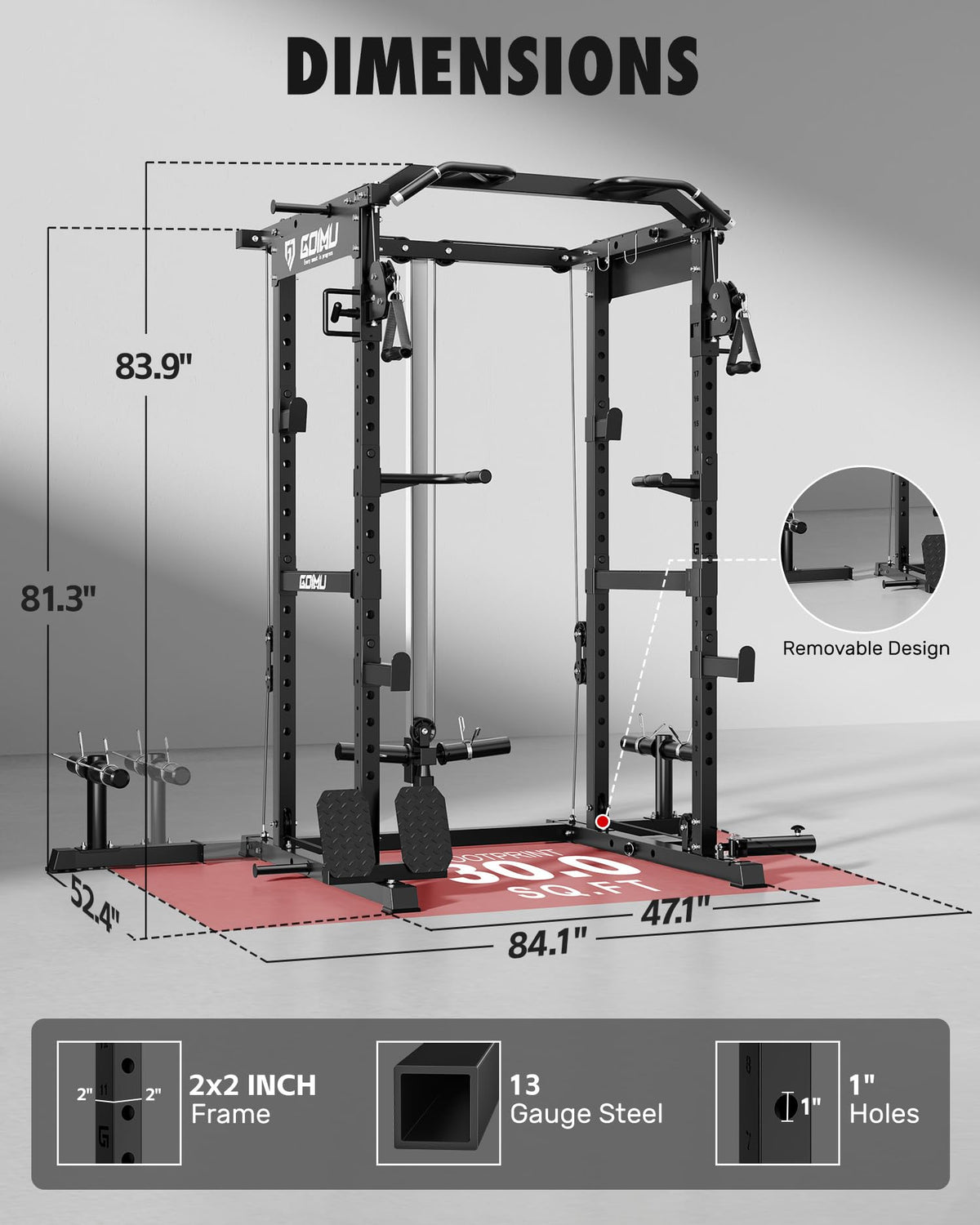 Power Cage Rack with Cable Crossover and Lat Pulldown System