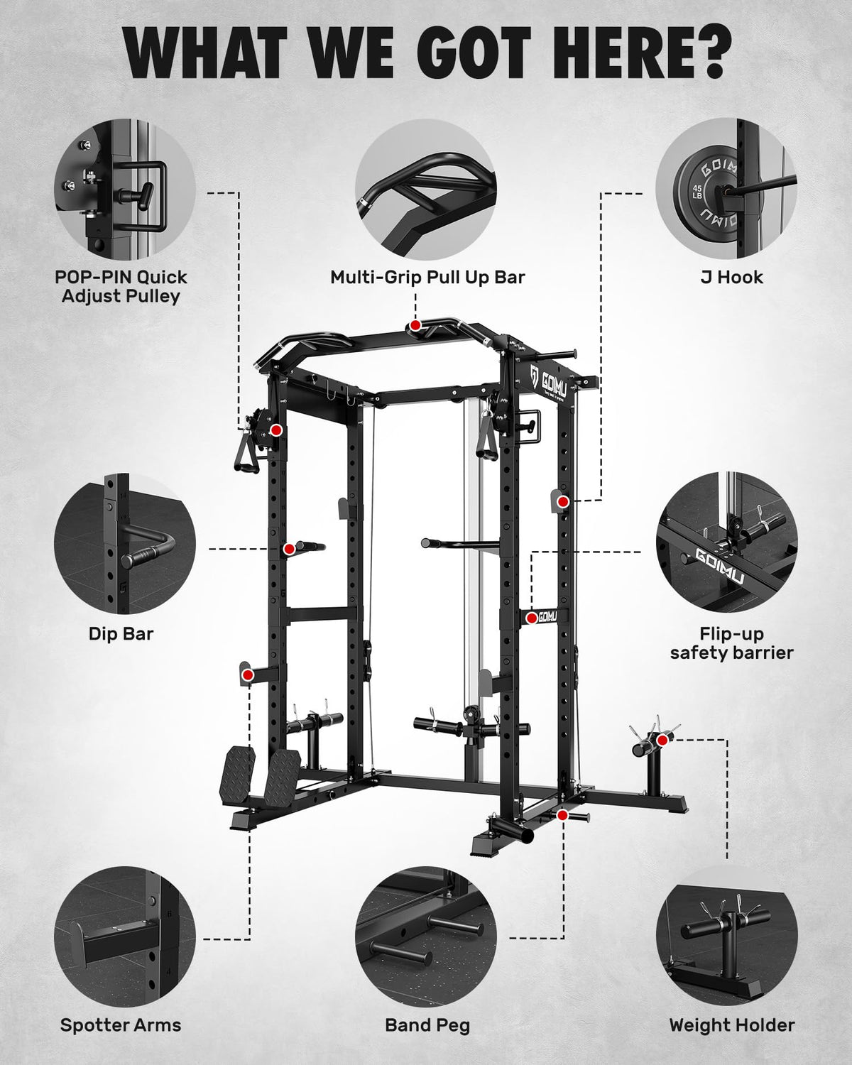 Power Cage Rack with Cable Crossover and Lat Pulldown System