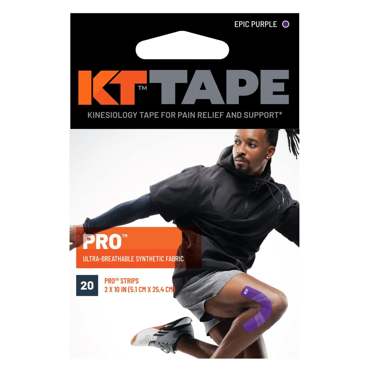 KT Tape, Pro Synthetic Kinesiology Athletic Tape, 20 Count, 10” Precut Strip