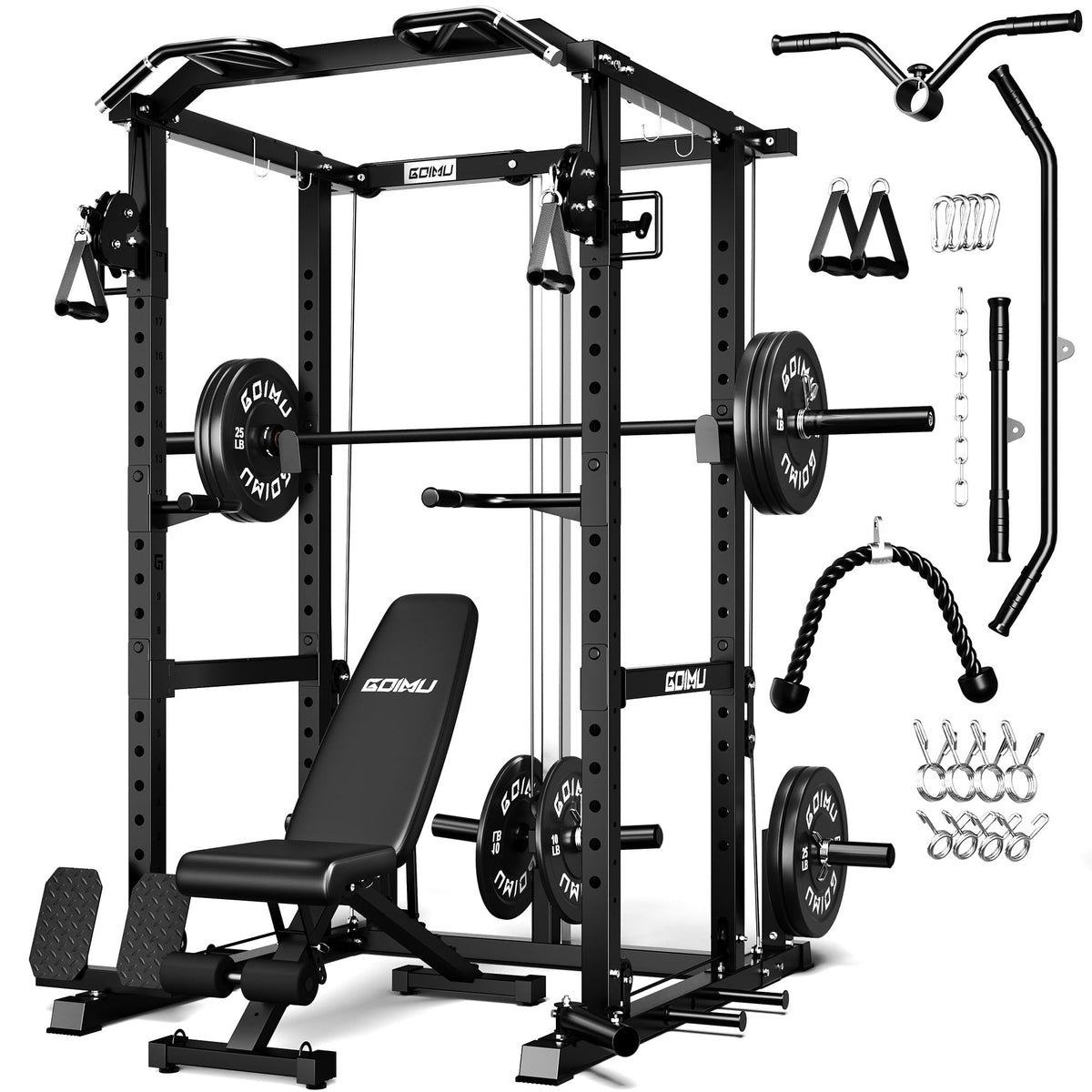 Power Cage Rack with Cable Crossover and Lat Pulldown System