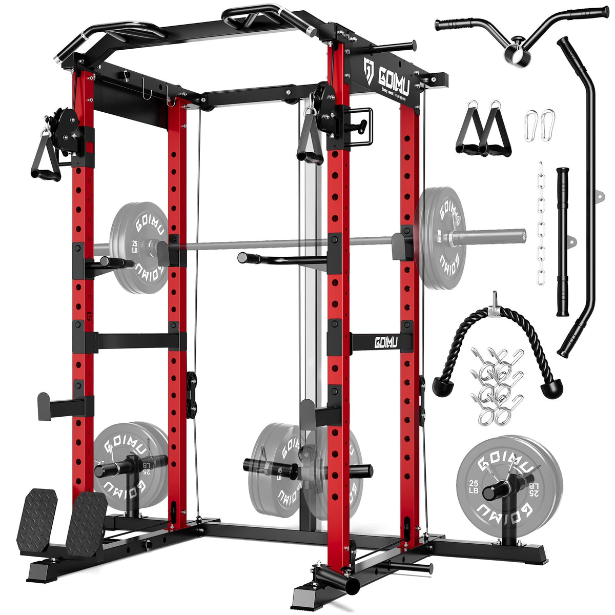 Power Cage Rack with Cable Crossover and Lat Pulldown System