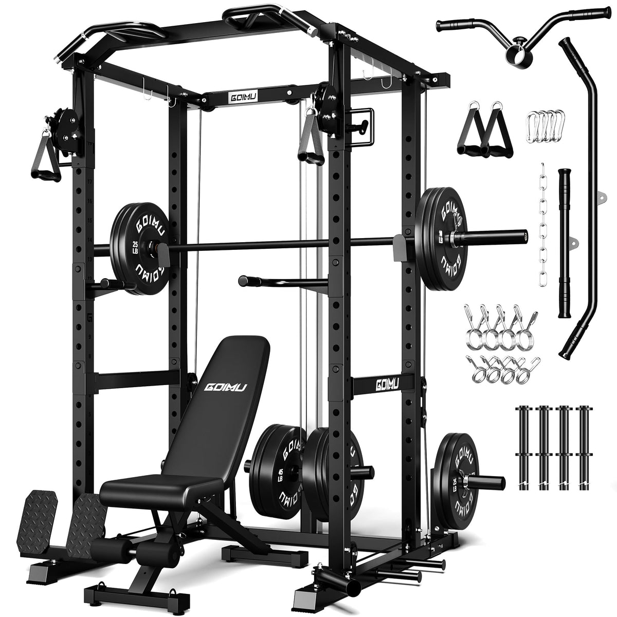 Power Cage Rack with Cable Crossover and Lat Pulldown System