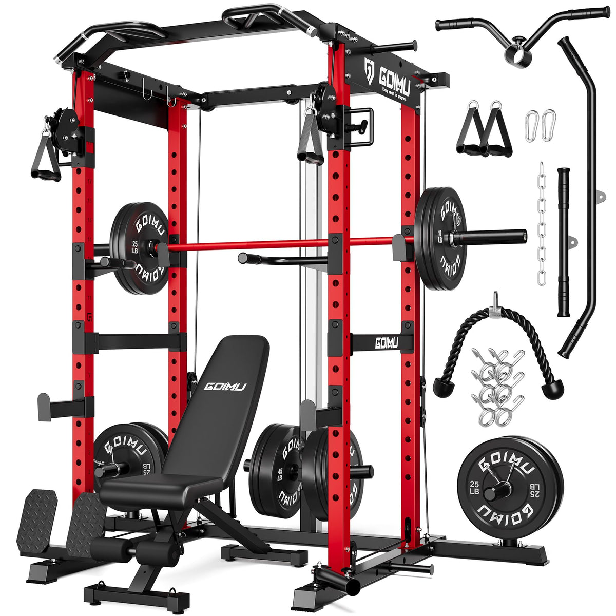 Power Cage Rack with Cable Crossover and Lat Pulldown System