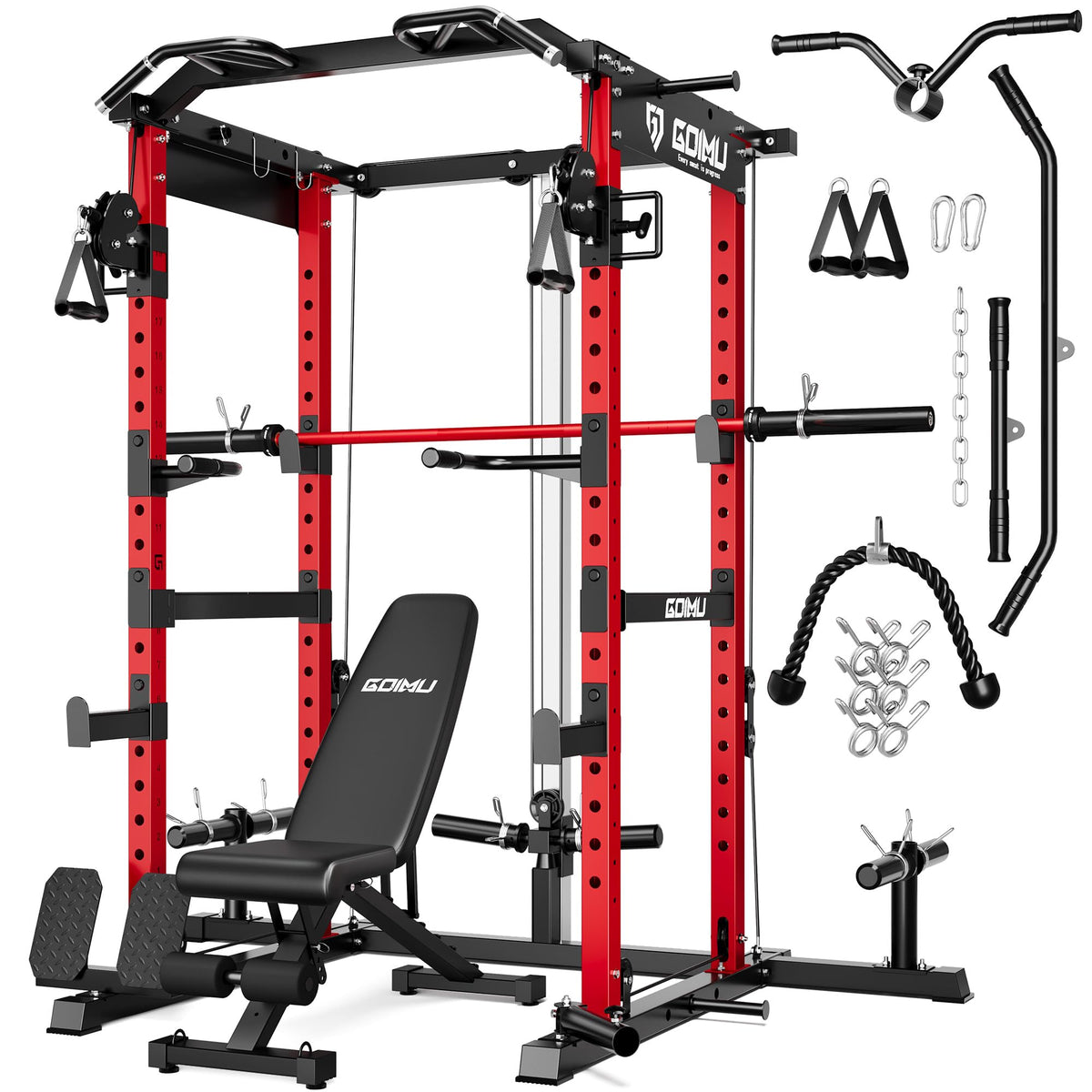 Power Cage Rack with Cable Crossover and Lat Pulldown System