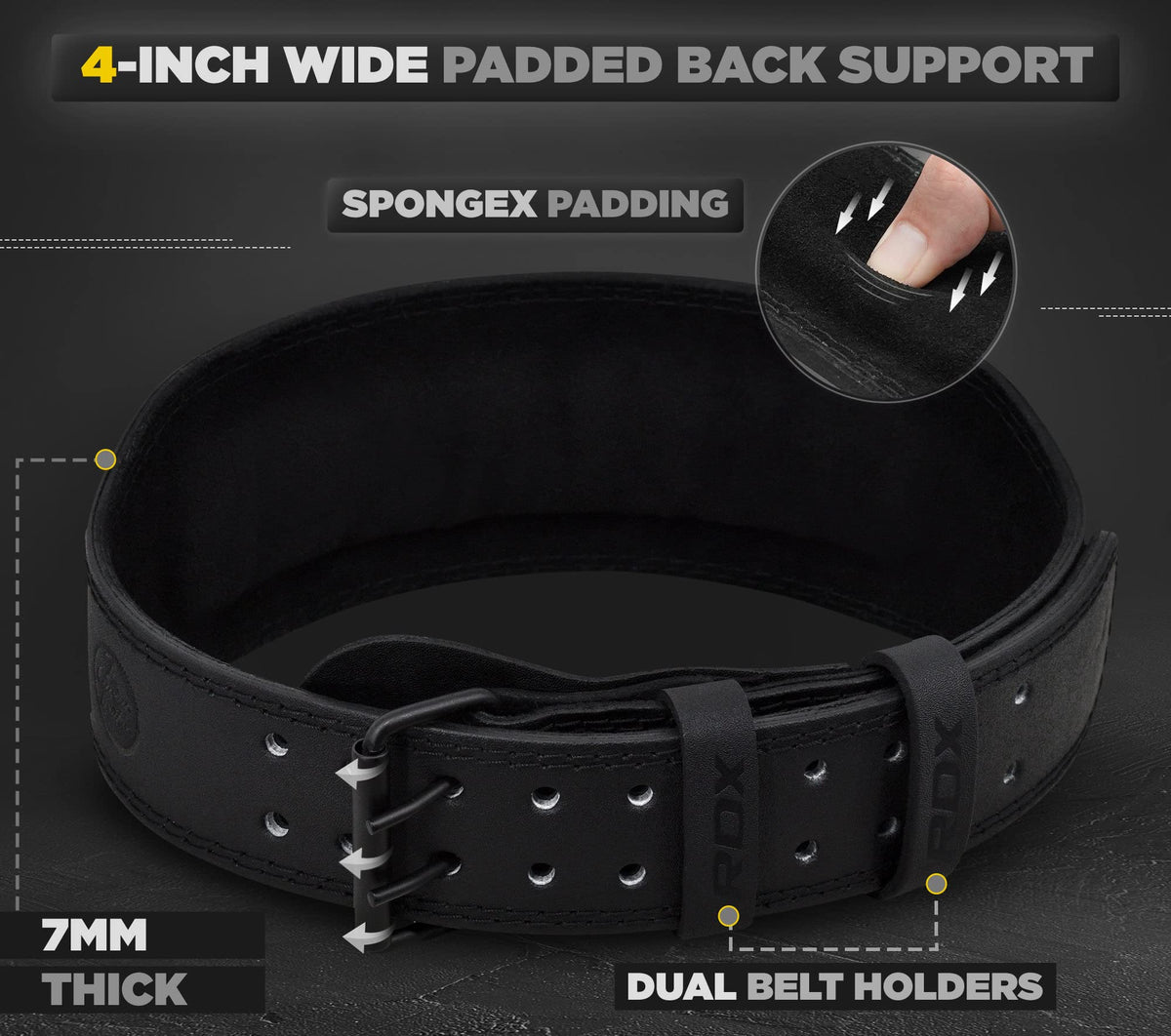 Leather Weightlifting Belt with Lumbar Support for Strength Training