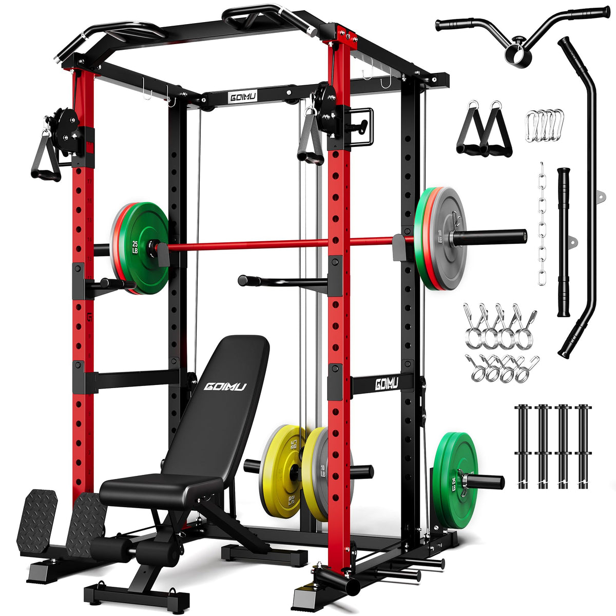 Power Cage Rack with Cable Crossover and Lat Pulldown System