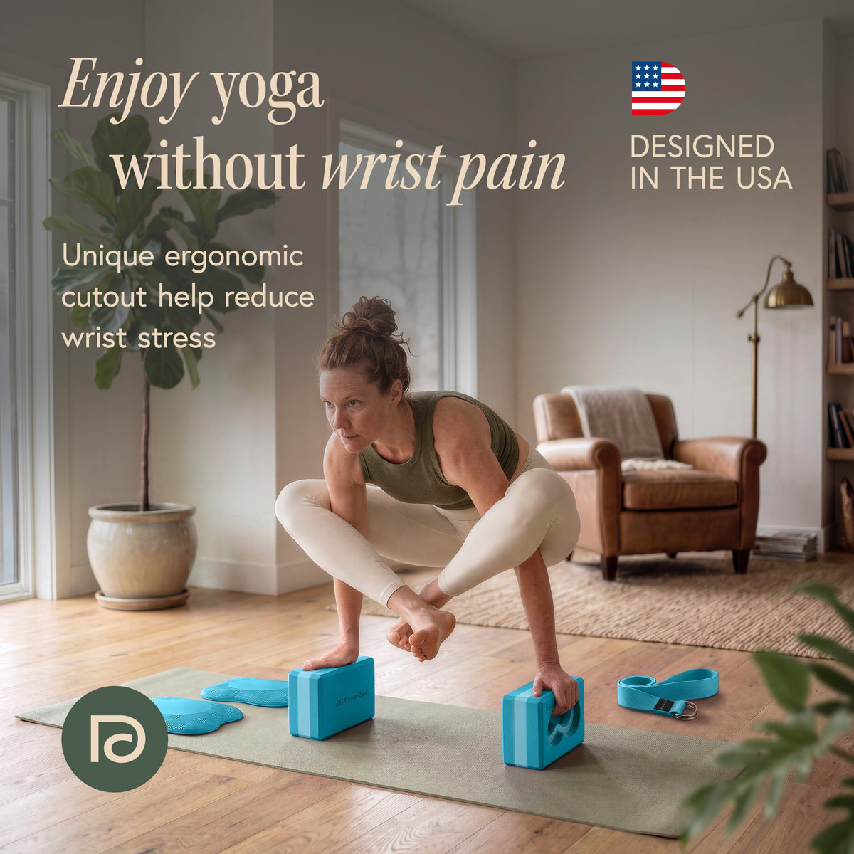 Yoga Block Set with Wrist Support, Knee Pads and Strap for Practice