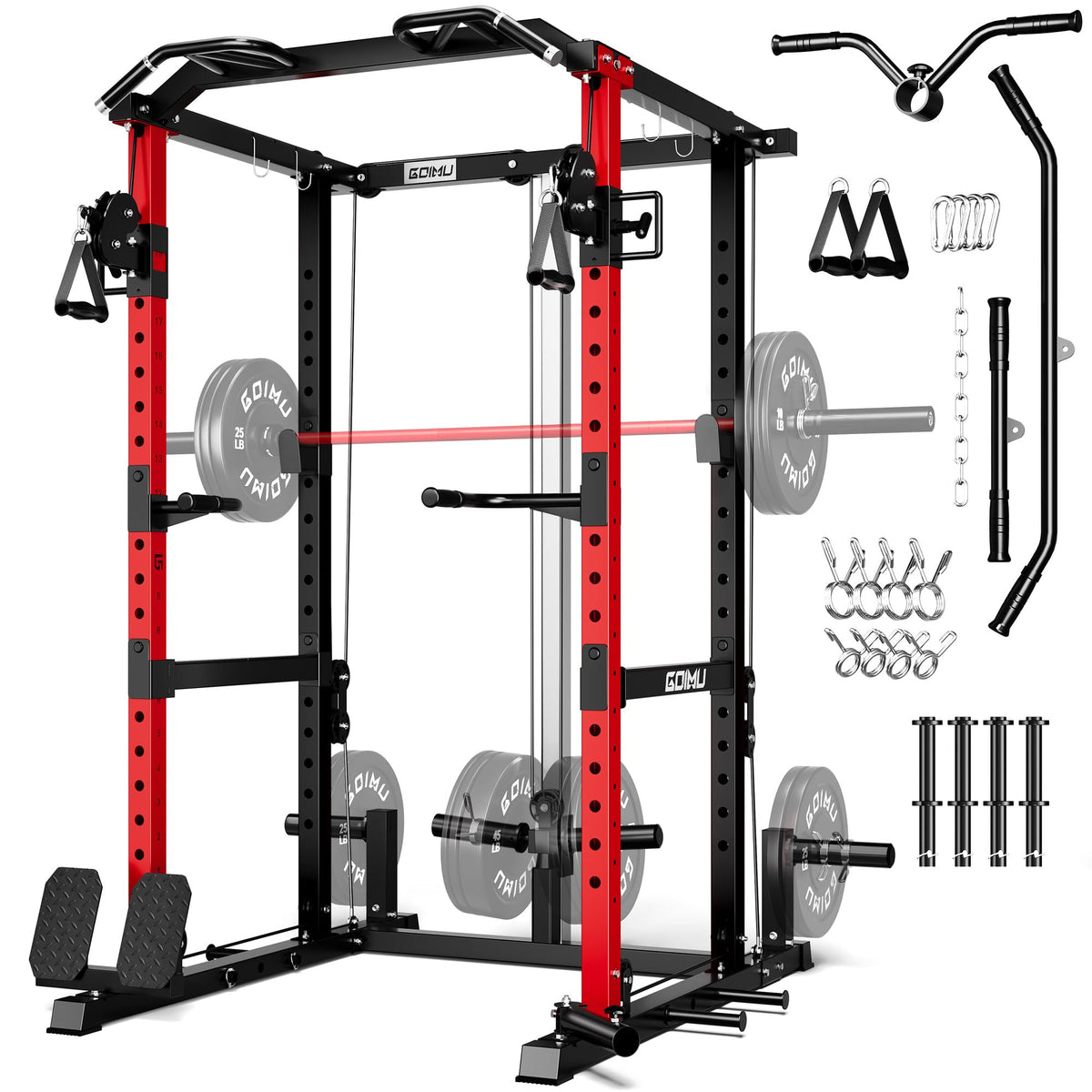 Power Cage Rack with Cable Crossover and Lat Pulldown System
