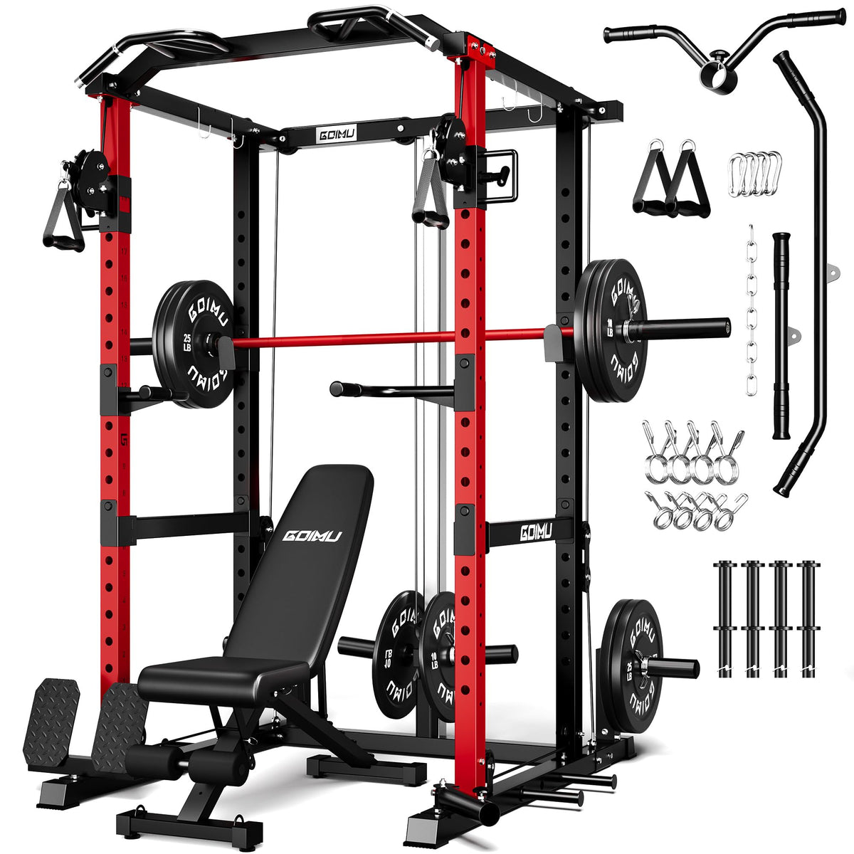 Power Cage Rack with Cable Crossover and Lat Pulldown System