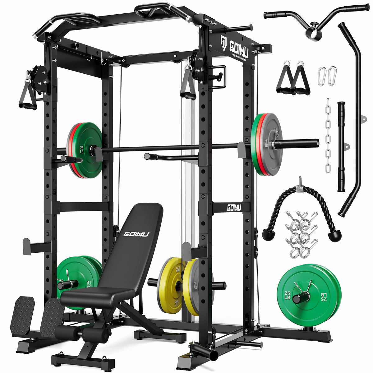 Power Cage Rack with Cable Crossover and Lat Pulldown System
