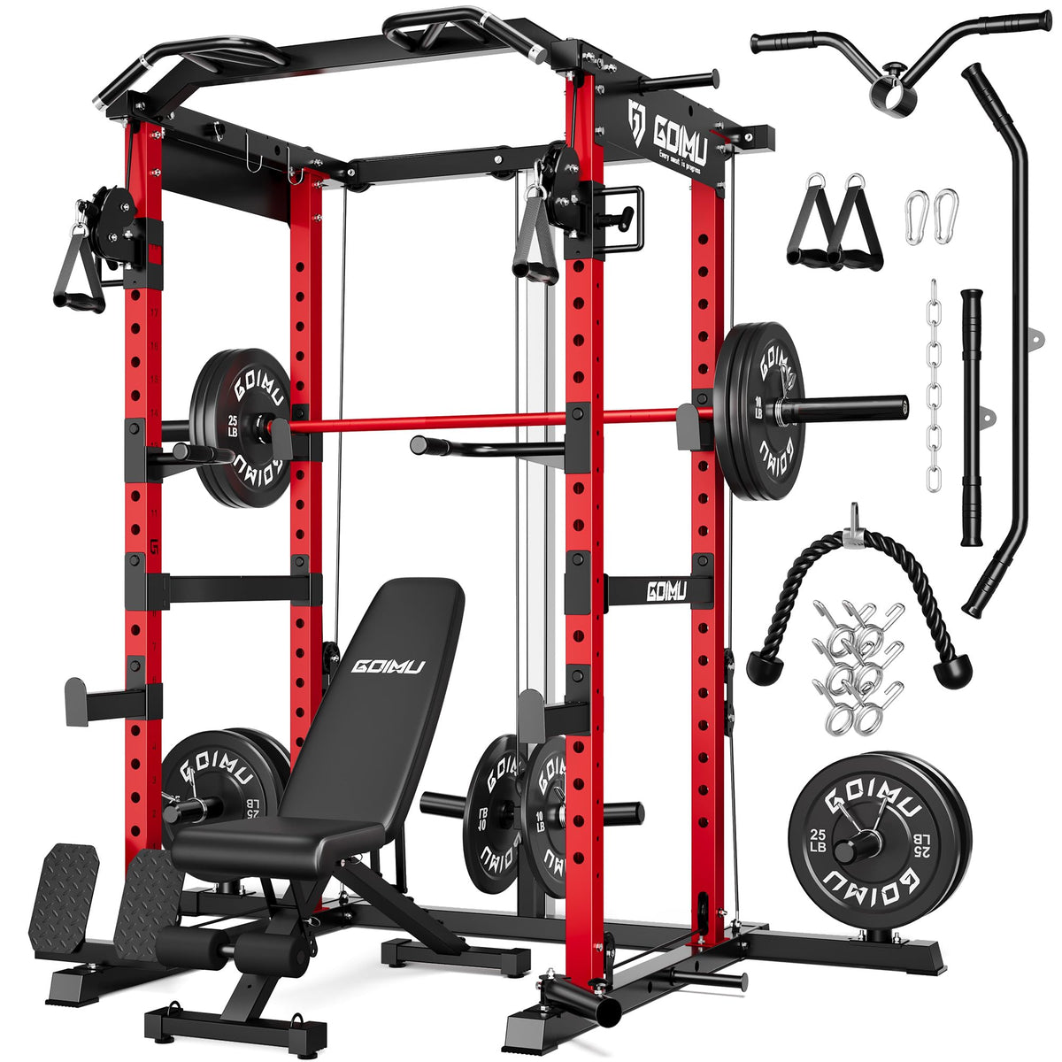 Power Cage Rack with Cable Crossover and Lat Pulldown System