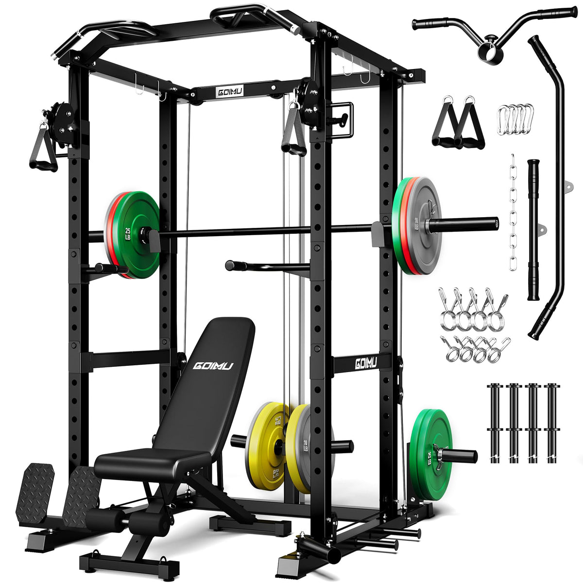 Power Cage Rack with Cable Crossover and Lat Pulldown System