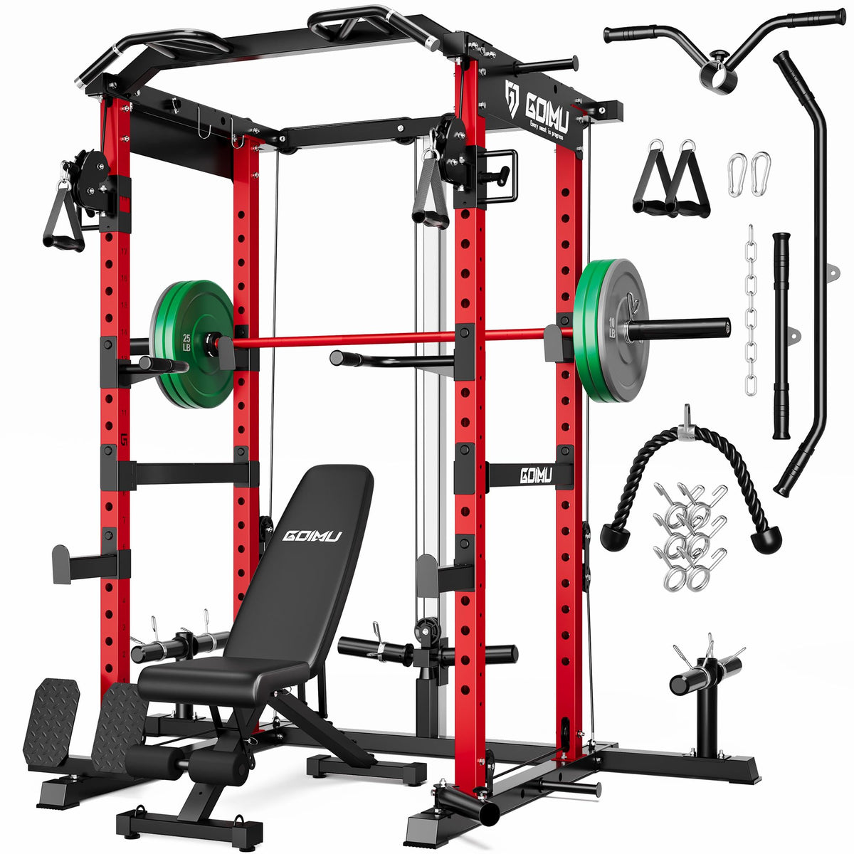 Power Cage Rack with Cable Crossover and Lat Pulldown System
