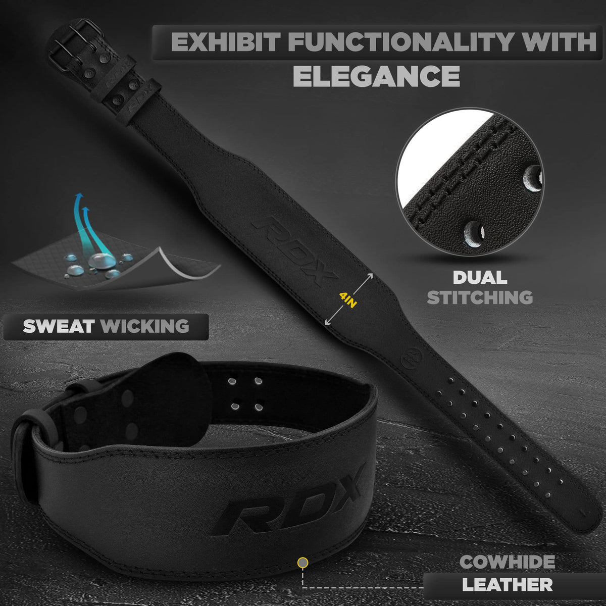 Leather Weightlifting Belt with Lumbar Support for Strength Training