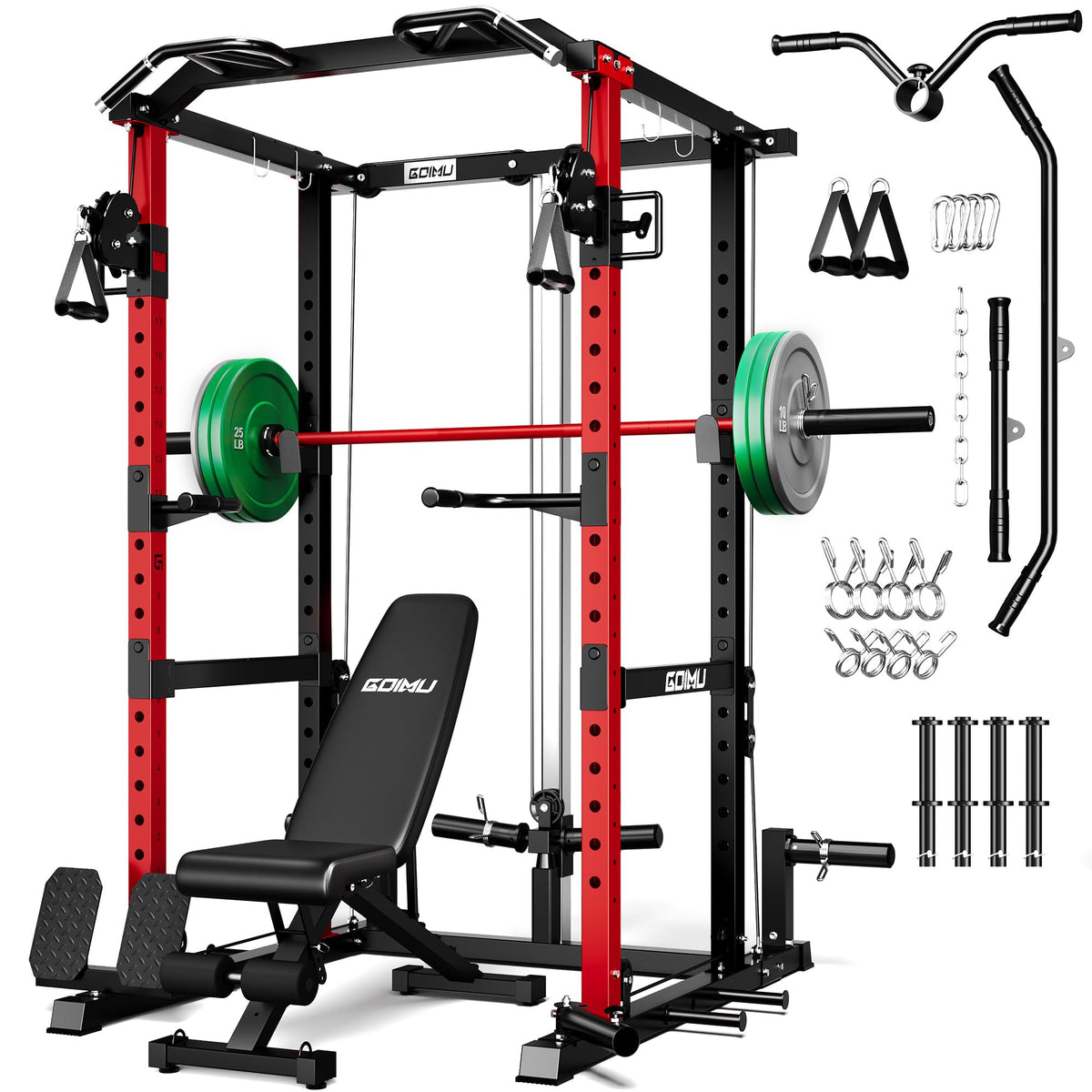 Power Cage Rack with Cable Crossover and Lat Pulldown System