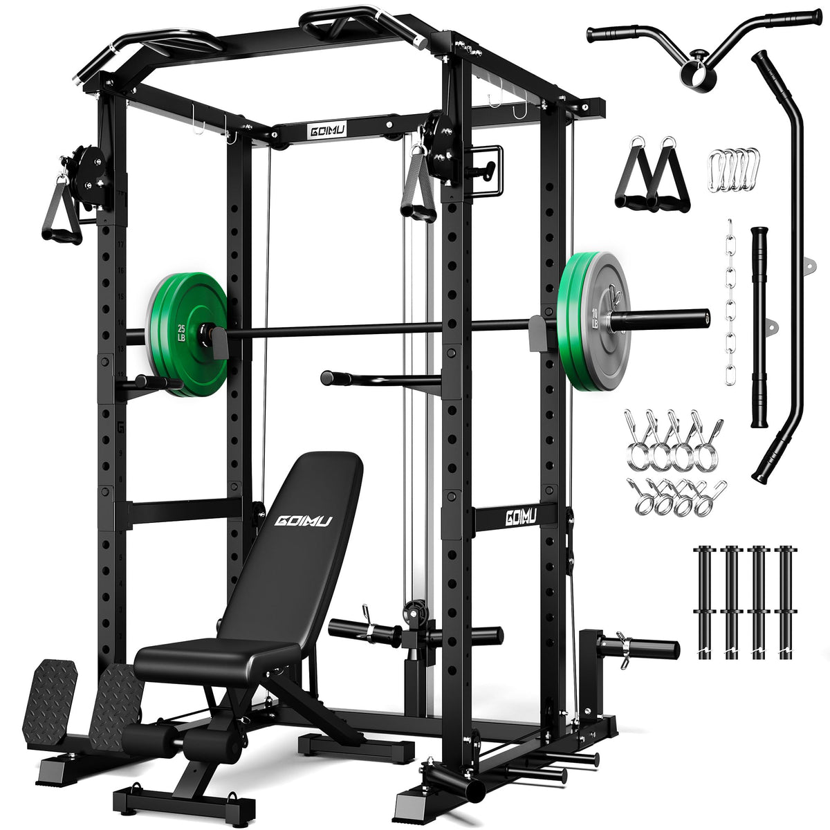Power Cage Rack with Cable Crossover and Lat Pulldown System