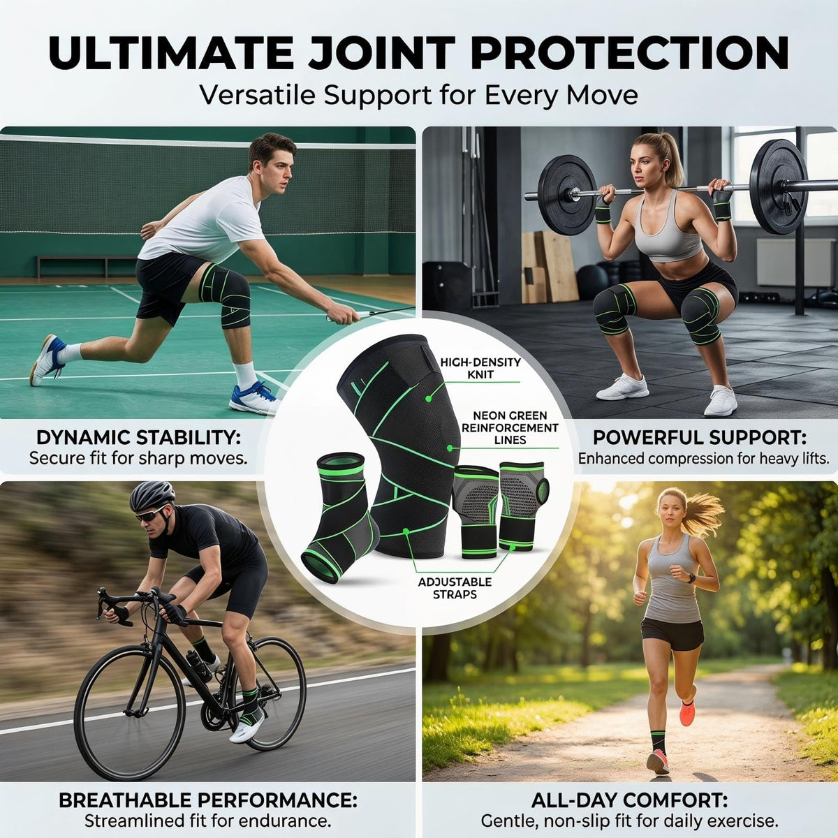 Adjustable Knee Protection Set with Compression Supports and Protective Gear