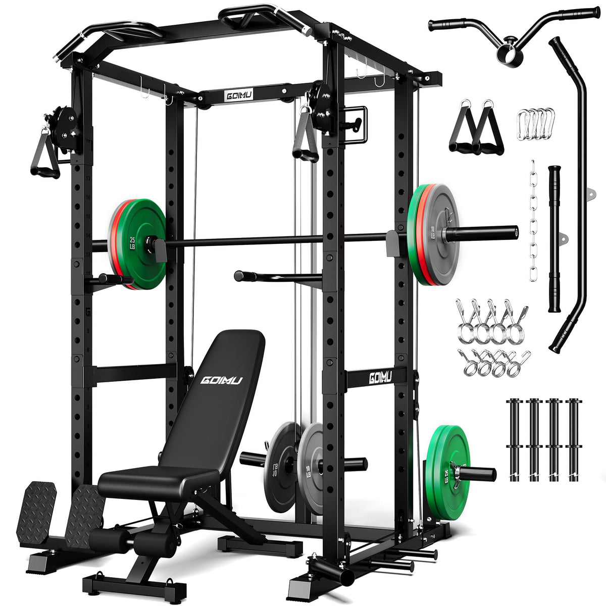 Power Cage Rack with Cable Crossover and Lat Pulldown System
