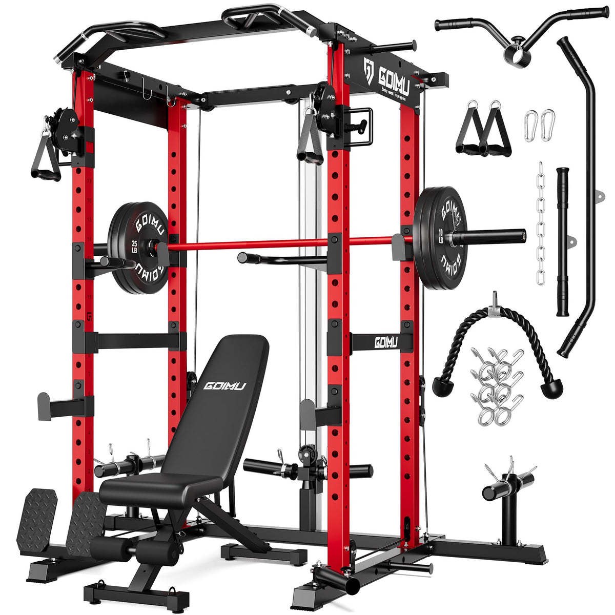 Power Cage Rack with Cable Crossover and Lat Pulldown System