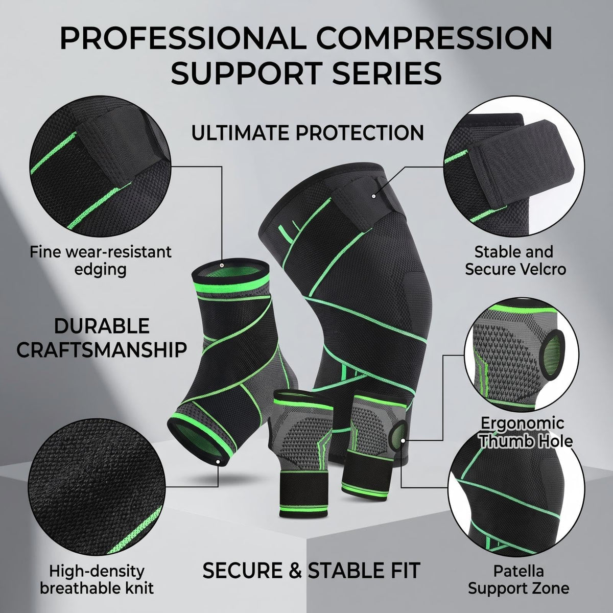 Adjustable Knee Protection Set with Compression Supports and Protective Gear