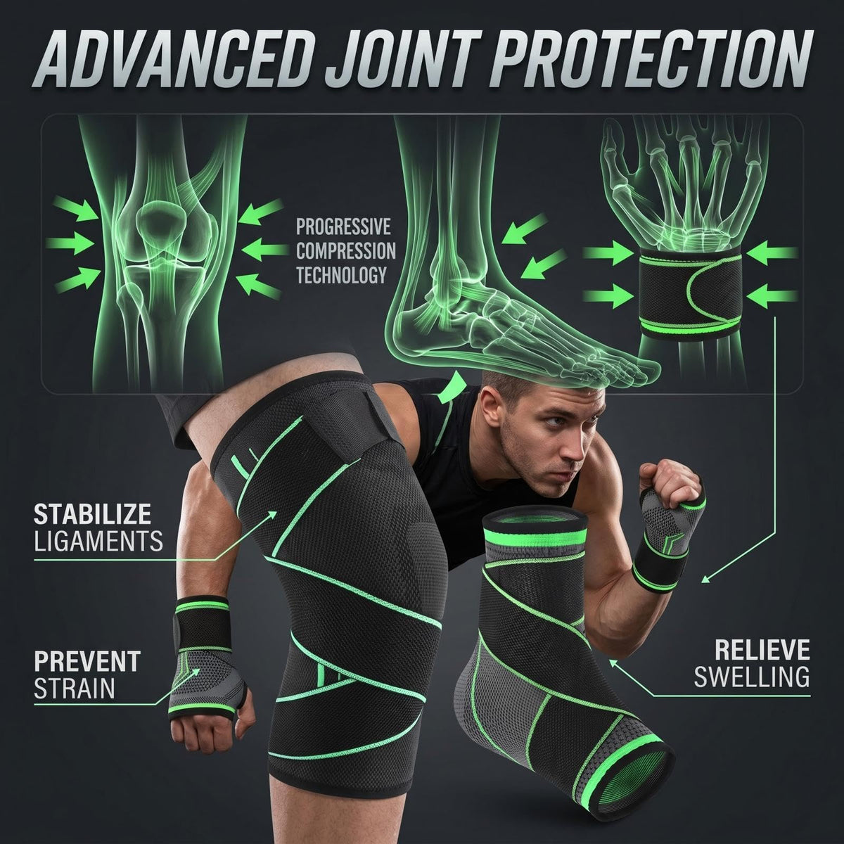 Adjustable Knee Protection Set with Compression Supports and Protective Gear