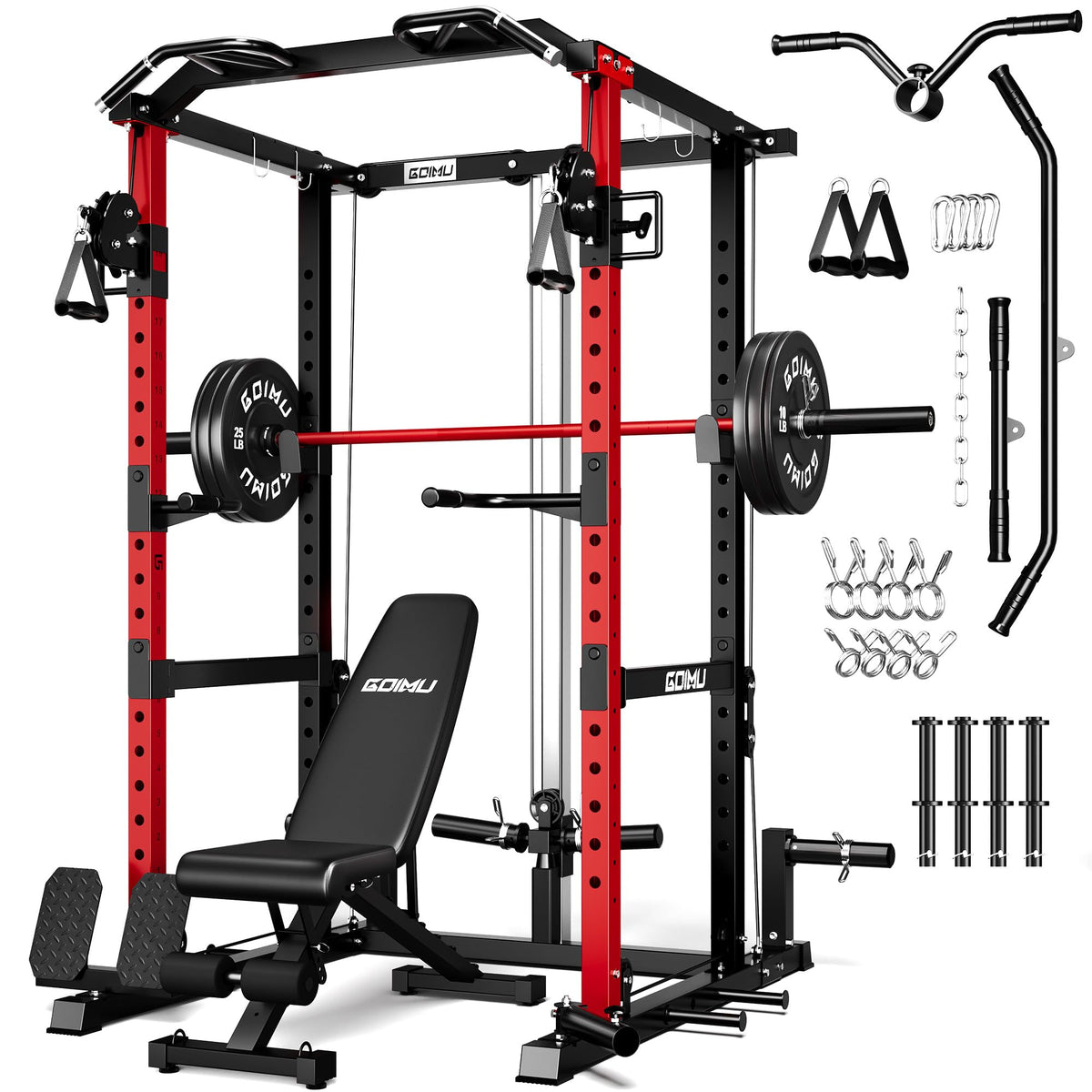 Power Cage Rack with Cable Crossover and Lat Pulldown System