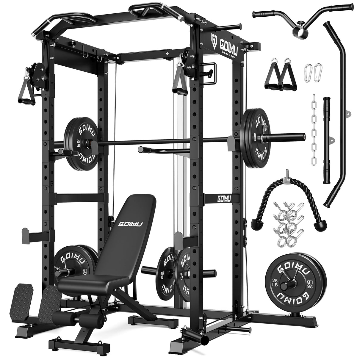 Power Cage Rack with Cable Crossover and Lat Pulldown System