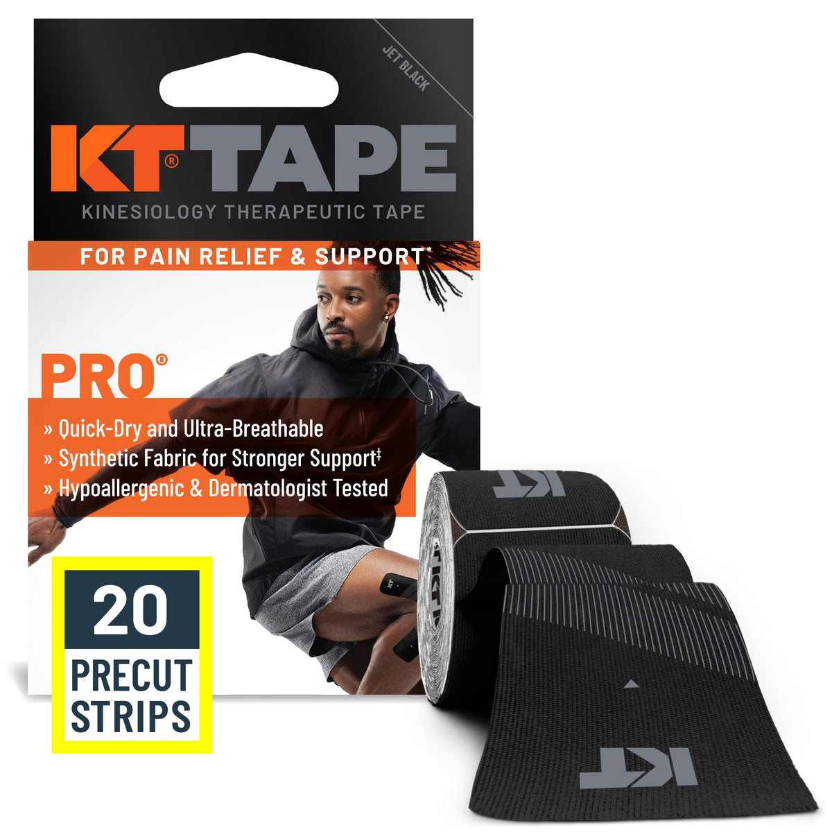 KT Tape, Pro Synthetic Kinesiology Athletic Tape, 20 Count, 10” Precut Strip