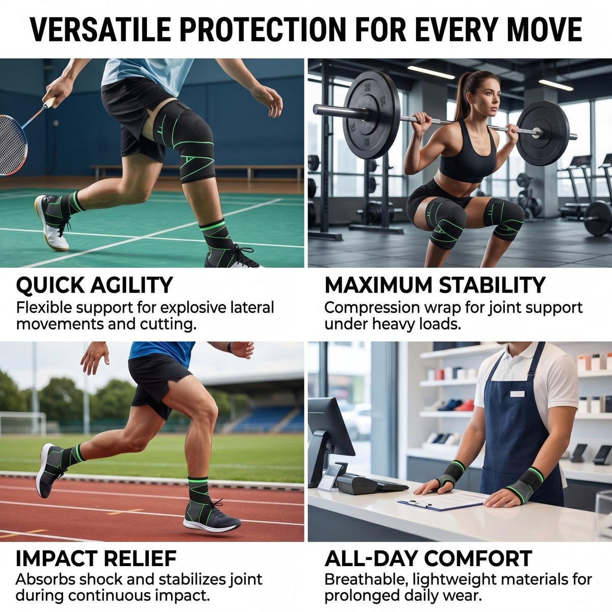 Adjustable Knee Protection Set with Compression Supports and Protective Gear