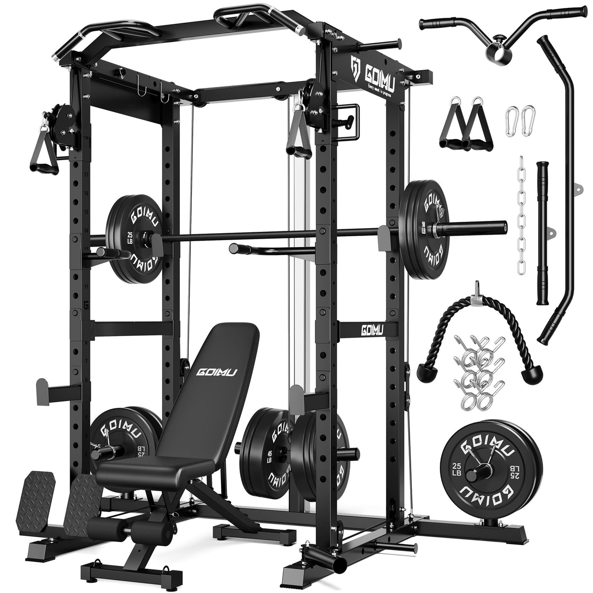Power Cage Rack with Cable Crossover and Lat Pulldown System