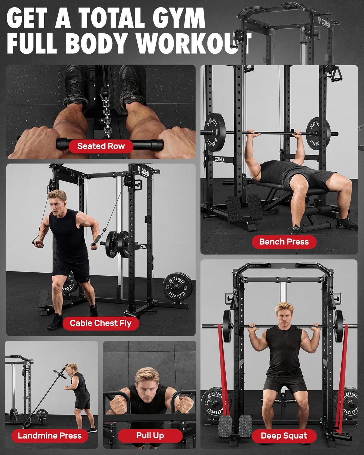 Power Cage Rack with Cable Crossover and Lat Pulldown System