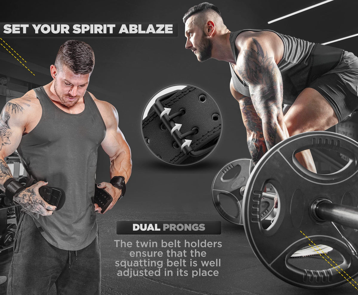 Leather Weightlifting Belt with Lumbar Support for Strength Training