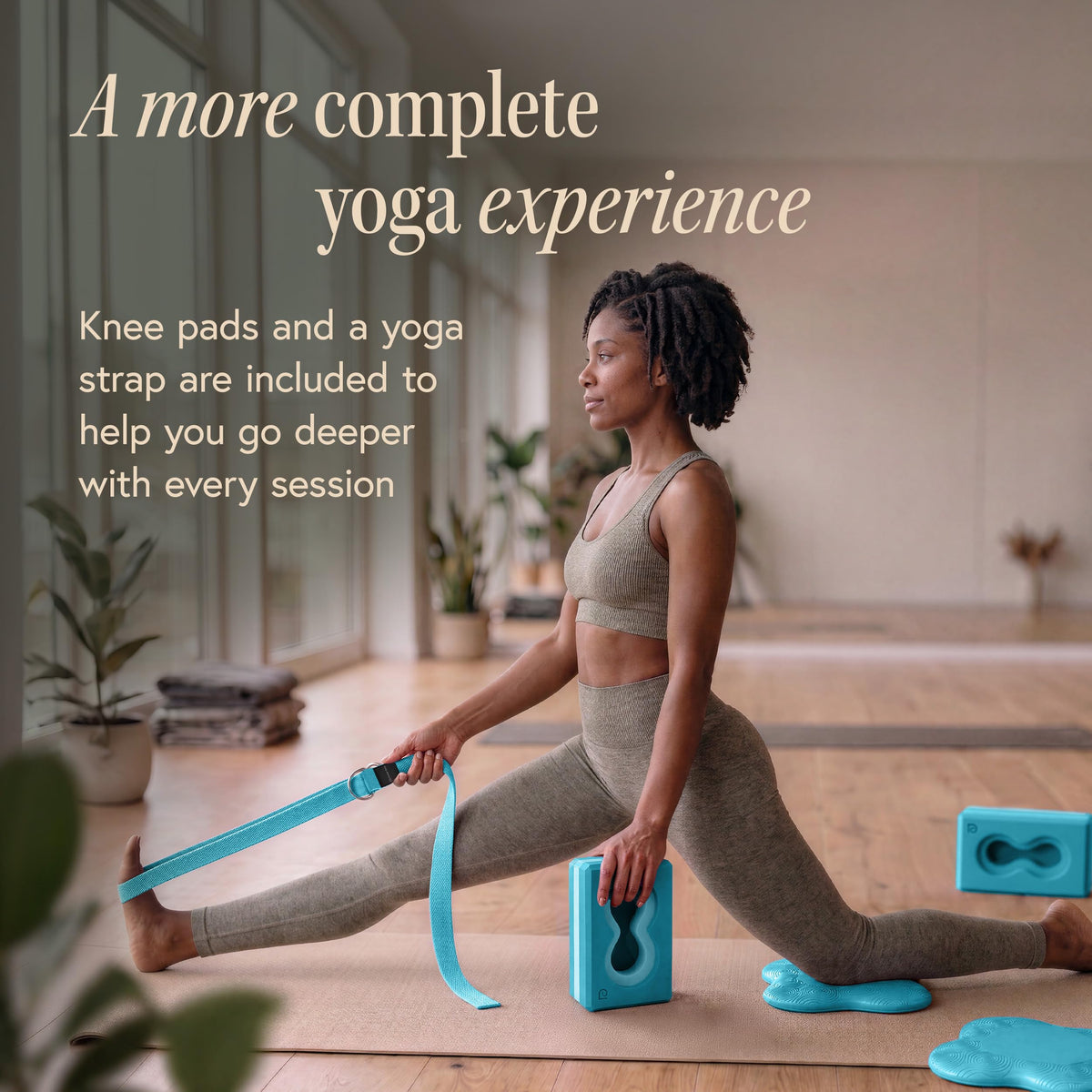 Yoga Block Set with Wrist Support, Knee Pads and Strap for Practice